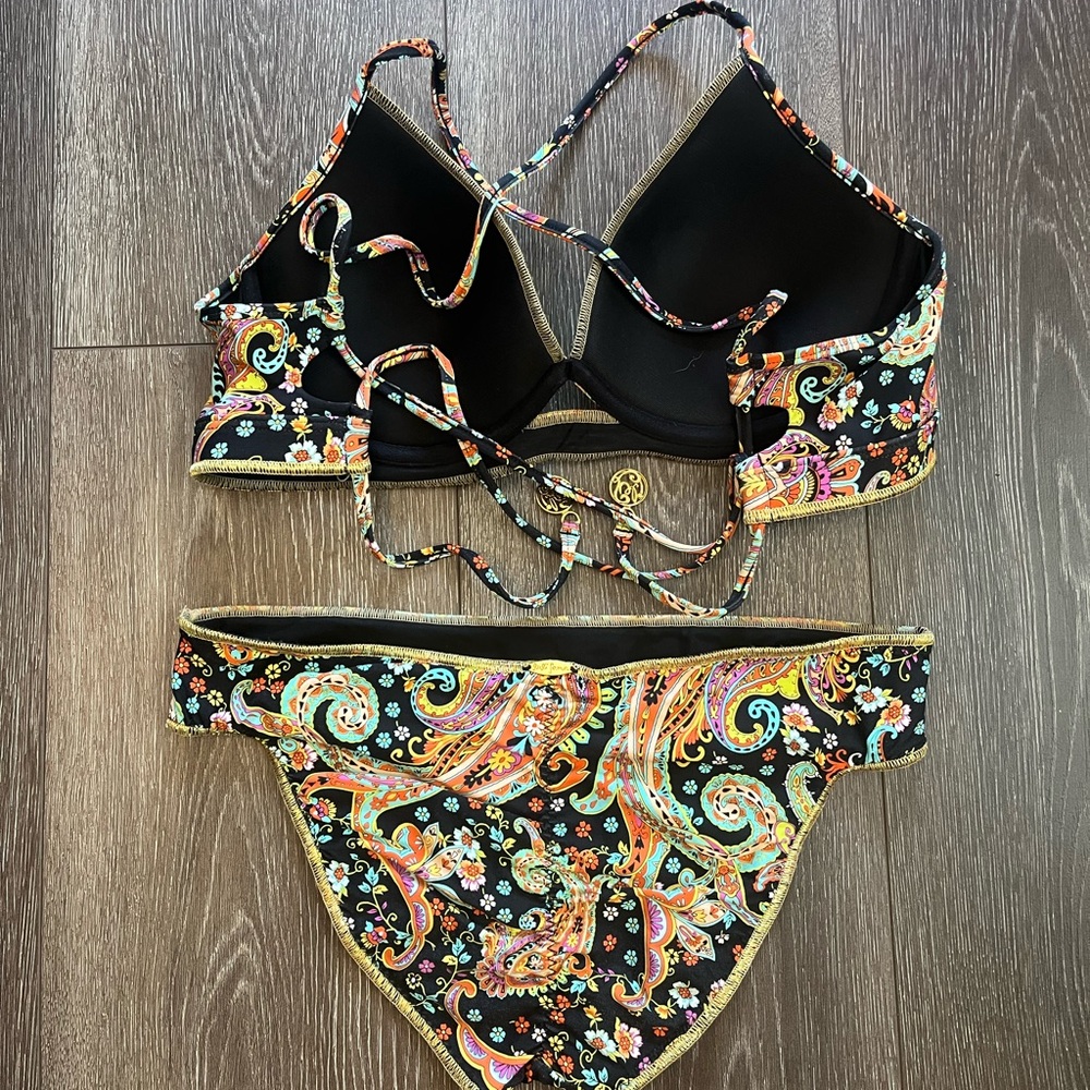 Luli Fama Black and Multicolor Paisley Bikini